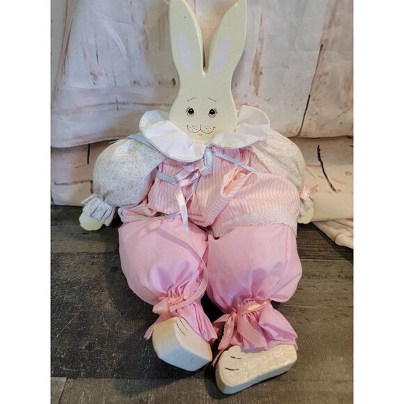 Pink Bunny Easter wooden Decor figure spring - Picture 1 of 6
